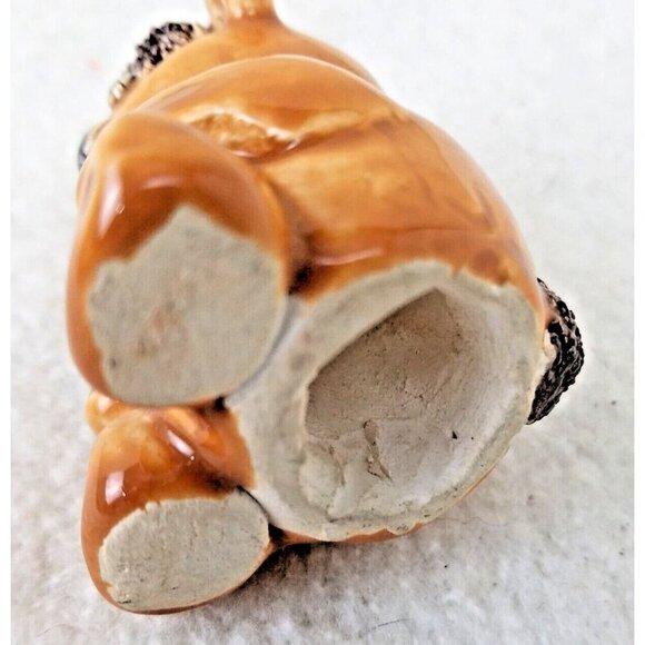 Hand made Painted Ceramic Brown Bear With‎ Blue Bow initialed JN brown fur - Picture 10 of 10